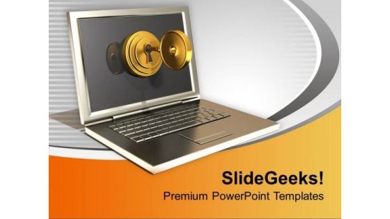 Laptop Locked With Golden Key PowerPoint Templates Ppt Backgrounds For Slides 0213