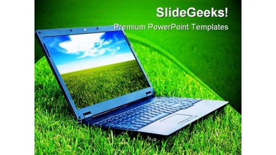 Laptop On Grass Computer PowerPoint Templates And PowerPoint Backgrounds 0211