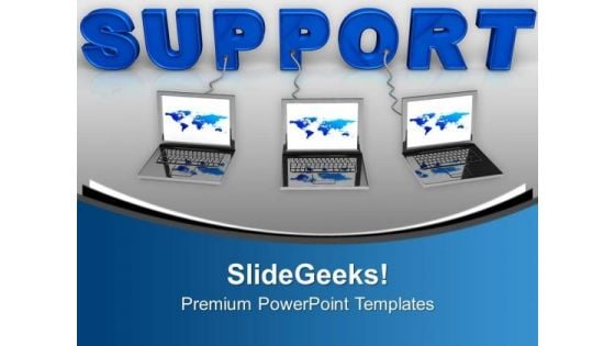 Laptop Wired To Support Central Server PowerPoint Templates Ppt Backgrounds For Slides 0213