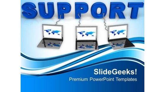 Laptop Wired To Support PowerPoint Templates Ppt Backgrounds For Slides 0213