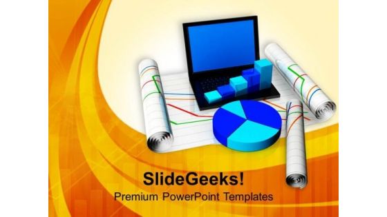 Laptop With Bar Graph And Pie Chart PowerPoint Templates Ppt Backgrounds For Slides 0713