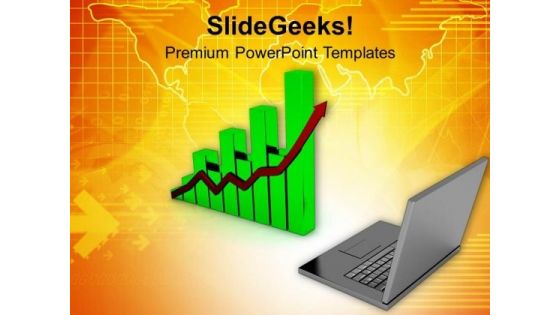 Laptop With Business Bar Graph Technology PowerPoint Templates Ppt Backgrounds For Slides 0713