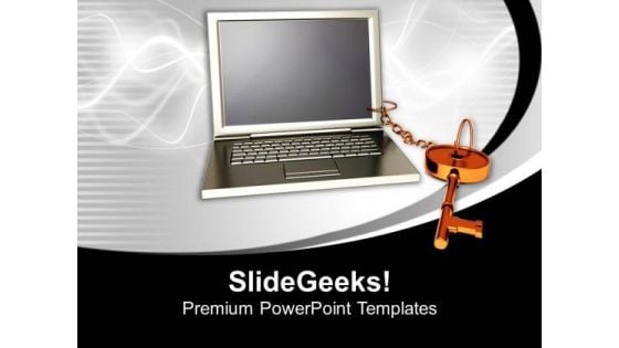 Laptop With Key And Chain Attached Success PowerPoint Templates Ppt Backgrounds For Slides 0213