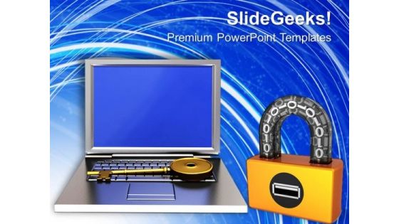 Laptop With Key And Lock Security PowerPoint Templates Ppt Backgrounds For Slides 0213