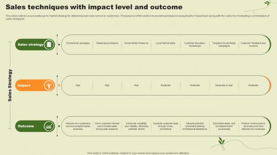 Lawn Care Services Business Plan Sales Techniques With Impact Level And Outcome BP SS V