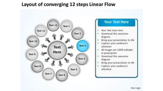 Layout Of Converging 12 Steps Linear Flow Charts And Networks PowerPoint Templates