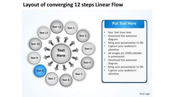 Layout Of Converging 12 Steps Linear Flow Charts And PowerPoint Templates