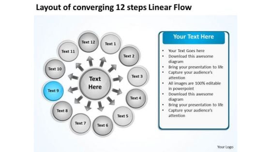 Layout Of Converging 12 Steps Linear Flow Circular Process PowerPoint Templates