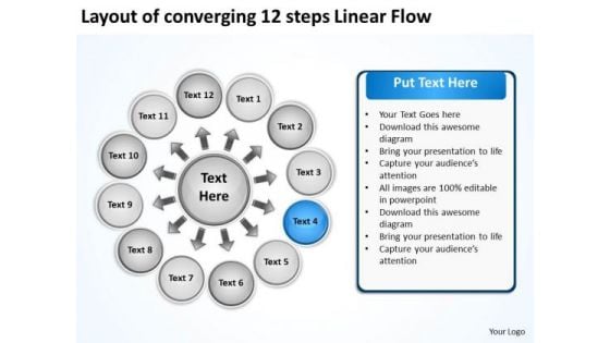 Layout Of Converging 12 Steps Linear Flow Cycle Chart PowerPoint Templates