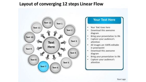 Layout Of Converging 12 Steps Linear Flow Cycle Process Diagram PowerPoint Templates