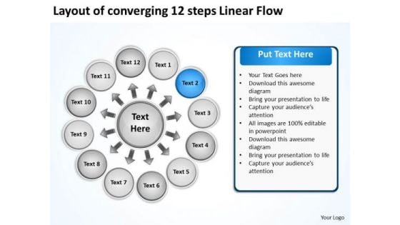 Layout Of Converging 12 Steps Linear Flow Cycle Process PowerPoint Templates