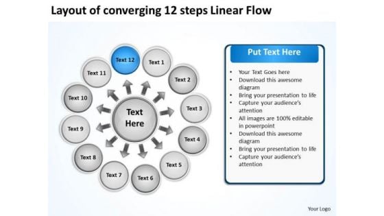 Layout Of Converging 12 Steps Linear Flow Ppt Charts And Diagrams PowerPoint Slides