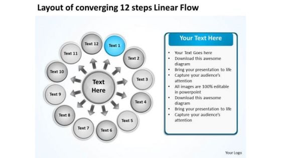 Layout Of Converging 12 Steps Linear Flow Ppt Circular Process Chart PowerPoint Templates