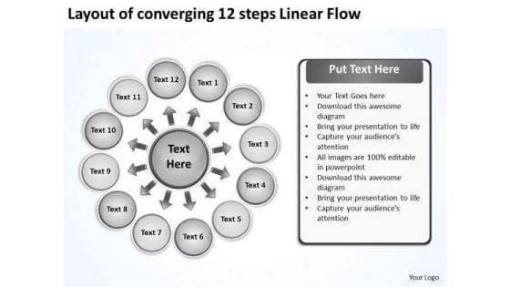 Layout Of Converging 12 Steps Linear Flow Ppt Cycle Diagram PowerPoint Slides