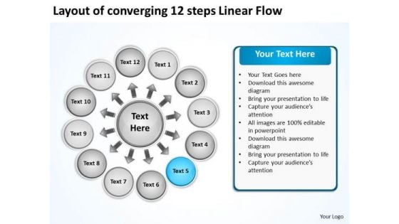 Layout Of Converging 12 Steps Linear Flow Processs And PowerPoint Templates