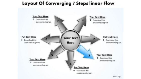 Layout Of Converging 7 Steps Linear Flow Arrows Chart Software PowerPoint Templates