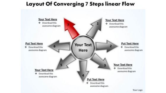 Layout Of Converging 7 Steps Linear Flow Arrows Diagram Software PowerPoint Templates