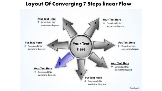 Layout Of Converging 7 Steps Linear Flow Circular Diagram PowerPoint Slides