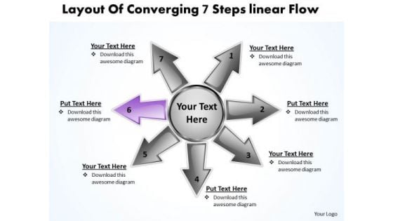 Layout Of Converging 7 Steps Linear Flow Ppt Charts And Networks PowerPoint Templates