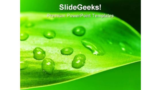 Leaf With Drops Nature PowerPoint Template 0910