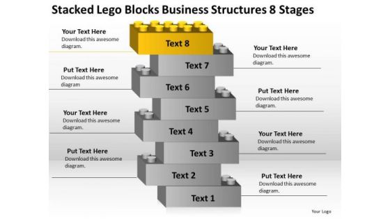 Lego Blocks Business Structures 8 Stages Day Plan Template PowerPoint Slides