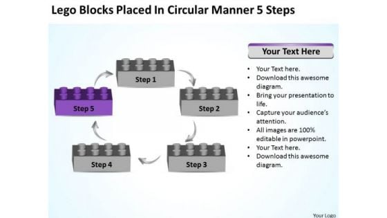 Lego Blocks Placed In Circular Manner 5 Steps Business Plan PowerPoint Slides