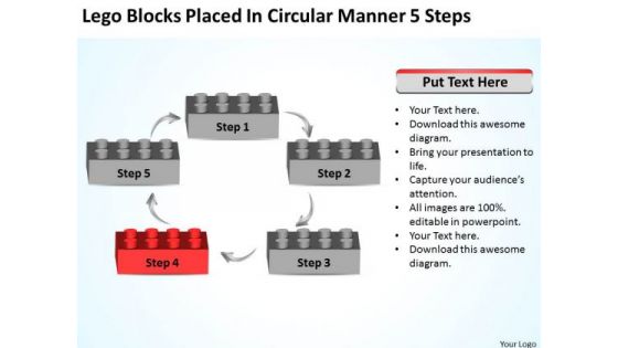 Lego Blocks Placed In Circular Manner 5 Steps Business Plan PowerPoint Template