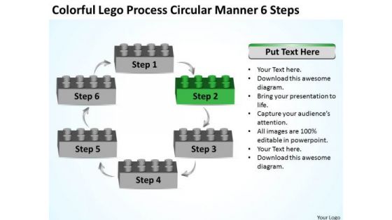 Lego Process Circular Manner 6 Steps Business Plan Writer PowerPoint Slides