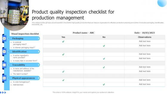 Leveraging Advanced Manufacturing Product Quality Inspection Checklist For Production Pictures Pdf