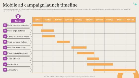 Leveraging Mobile Marketing Strategies Mobile Ad Campaign Launch Timeline Template Pdf