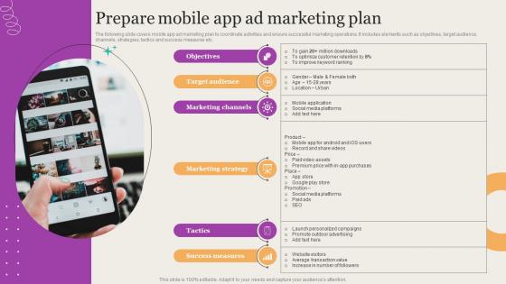 Leveraging Mobile Marketing Strategies Prepare Mobile App Ad Marketing Plan Mockup Pdf