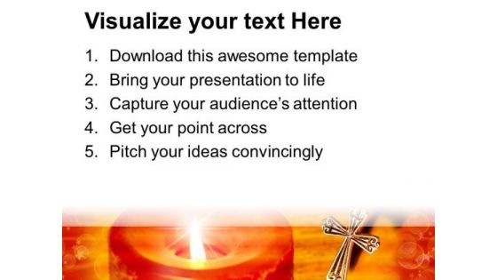 Lighted Candle With Cross Christian PowerPoint Templates And PowerPoint Themes 0912