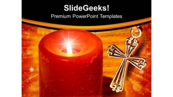 Lighted Candle With Cross Christian PowerPoint Templates And PowerPoint Themes 0912