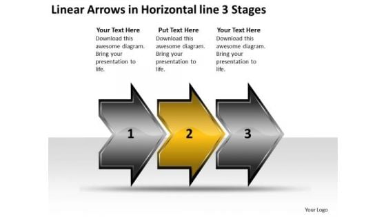 Linear Arrows Horizontal 3 Stages Online Flow Chart Creator PowerPoint Slides