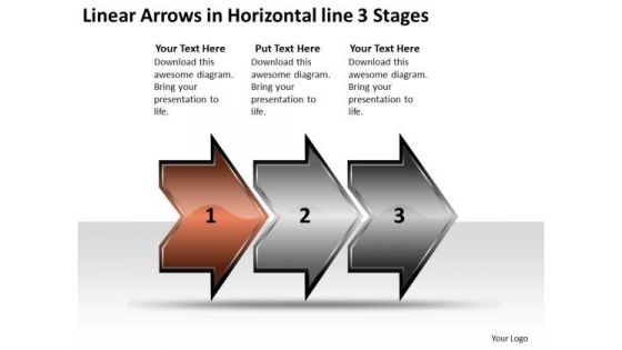 Linear Arrows Horizontal 3 Stages Process Flowchart Examples PowerPoint Slides
