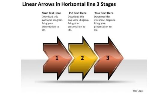 Linear Arrows Horizontal 3 Stages Sample Flow Charts Vision PowerPoint Slides