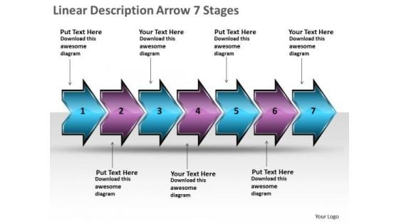 Linear Description Arrow 7 Stages Flow Chart Slides PowerPoint