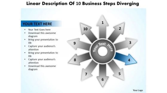 Linear Description Of 10 Business Steps Diverging Radial Process PowerPoint Templates