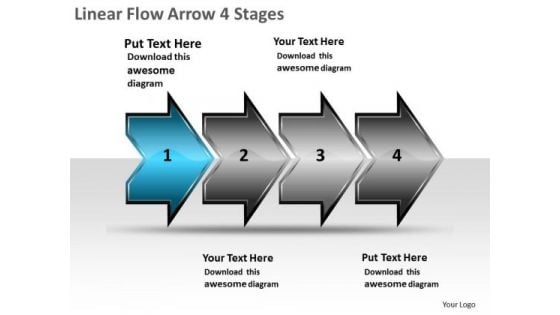 Linear Flow Arrow 4 Stages Product Chart PowerPoint Templates