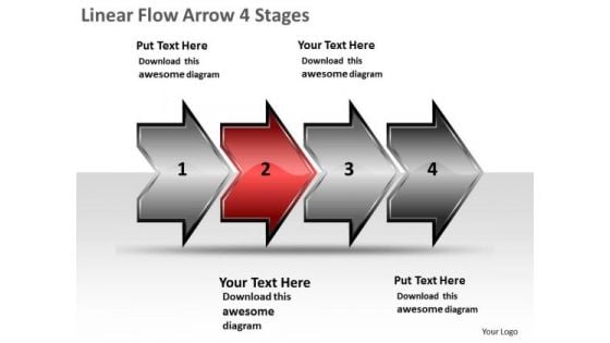 Linear Flow Arrow 4 Stages Vision Charts PowerPoint Templates