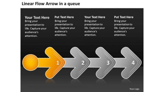 Linear Flow Arrow Queue Flowchart Program PowerPoint Templates