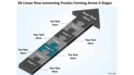 Linear Flow Connecting Puzzles Forming Arrow 6 Stages Making Business Plan PowerPoint Slides