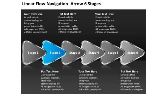 Linear Flow Navigation Arrow 6 Stages Best Chart PowerPoint Templates