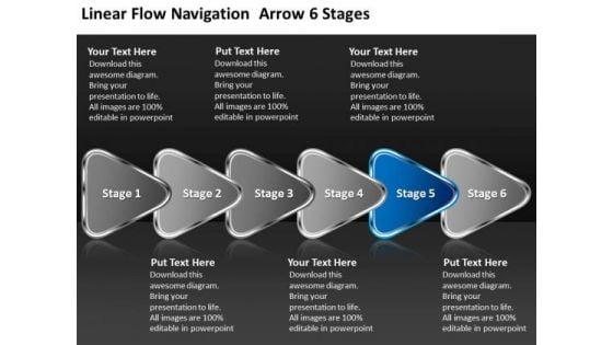 Linear Flow Navigation Arrow 6 Stages Chart Slides PowerPoint Templates