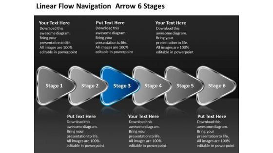 Linear Flow Navigation Arrow 6 Stages Flowchart Creator PowerPoint Slides