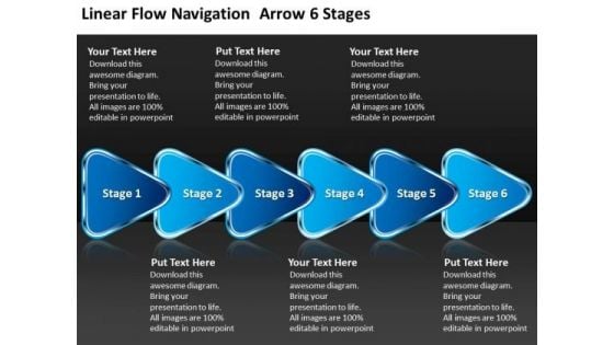 Linear Flow Navigation Arrow 6 Stages Flowchart Symbols PowerPoint Templates