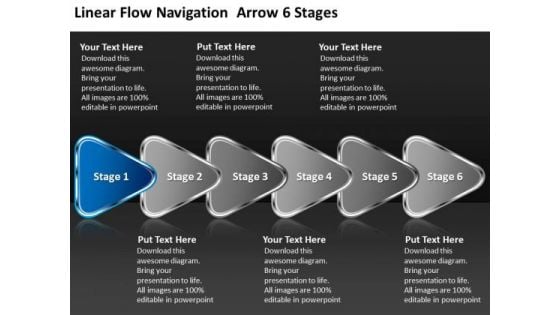 Linear Flow Navigation Arrow 6 Stages Home Electrical Wiring PowerPoint Slides