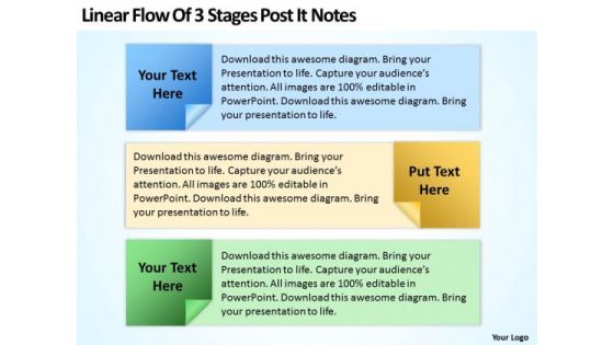 Linear Flow Of 3 Stages Post It Notes Ppt PowerPoint Slides