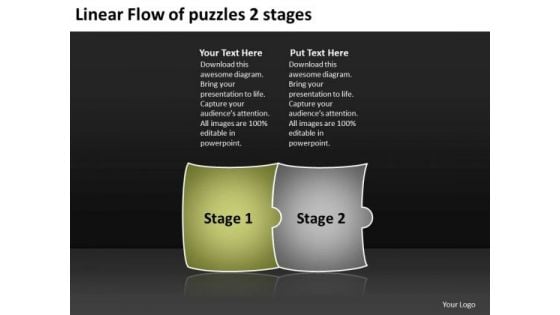 Linear Flow Of Puzzles 2 Stages Business Tech Support PowerPoint Slides