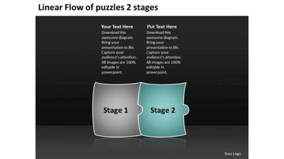 Linear Flow Of Puzzles 2 Stages Ppt Process Charts Examples PowerPoint Templates